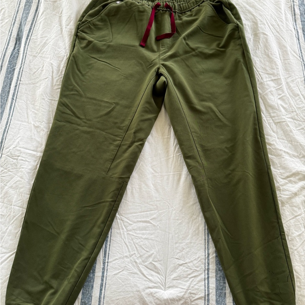 Figs Men's Olive Green Joggers with Burgundy Drawstring
